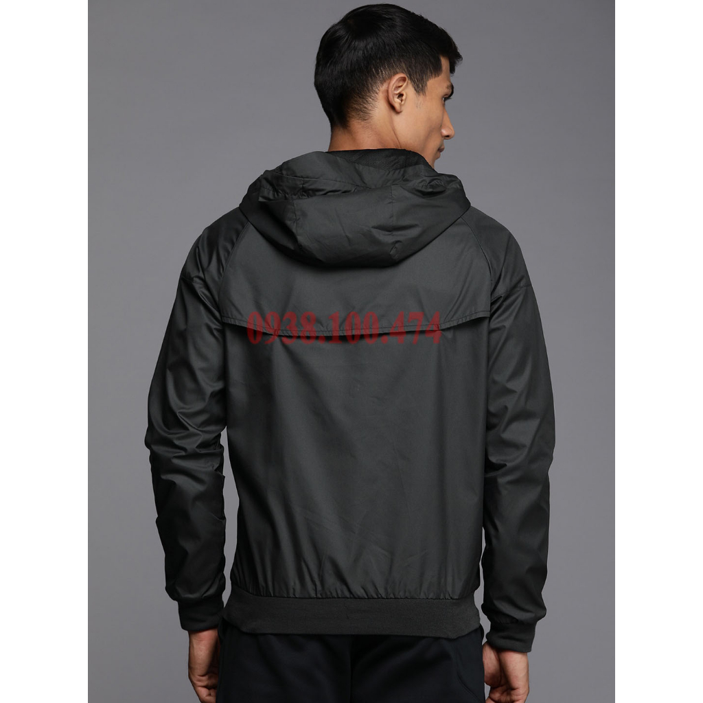 Áo khoác Nike chính hãng màu đen có mũ trùm đầu vải dù xịn lót lưới cách nhiệt bên trong