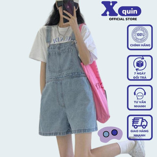 Yếm short jeans ống rộng phong cách Hàn Quốc Xquin, Quần sọt yếm nữ 2 dây phối túi trước cực xinh