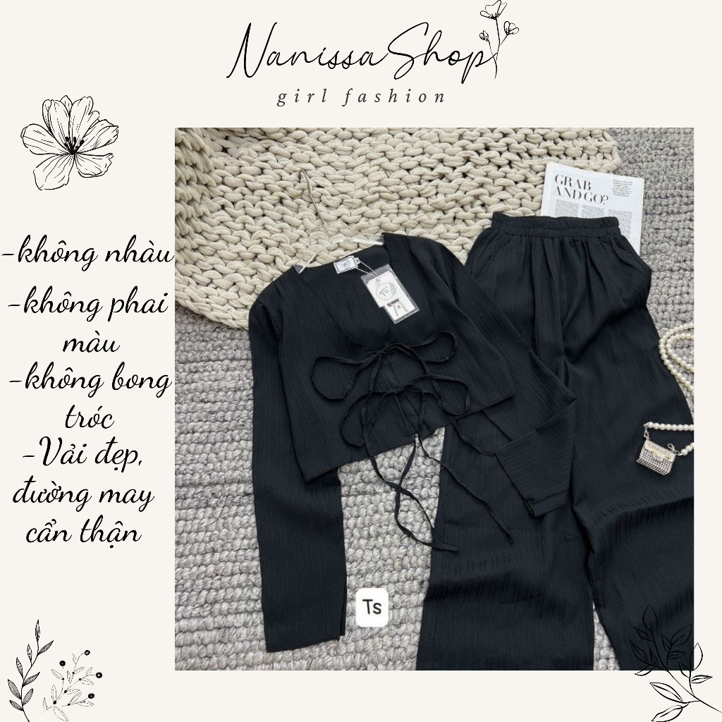 Áo croptop tay dài from rộng - xốp nhật cao cấp- Quần ống rộng mát mẻ - Đồ bộ thời trang nữ đa màu sắc - 030 NANISSASHOP