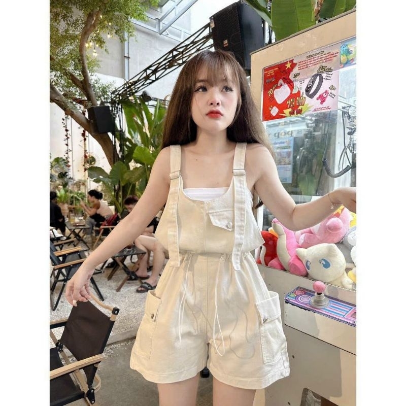 Yếm jean nữ kiểu quần short chất kaki có túi rộng thời trang hàn dành cho nữ | BigBuy360 - bigbuy360.vn