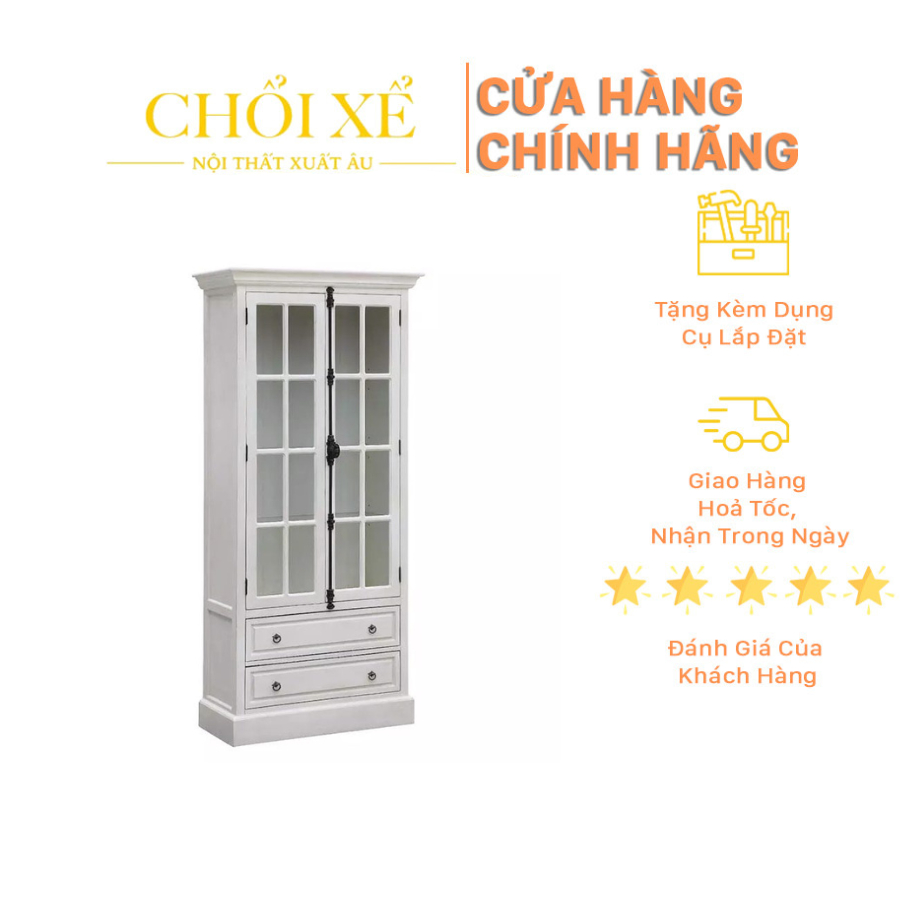 Tủ Kính Trưng Bày Hawthorne Estate Curio White - Chổi Xể