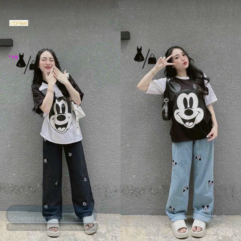 SÉT ÁO COTTON FROM RỘNG MIX QUẦN JEAN ÔNG SUÔNG _ĐỒ BỘ NỮ ĐẸP SANG CHẢNH _SEN BOUTIQUE
