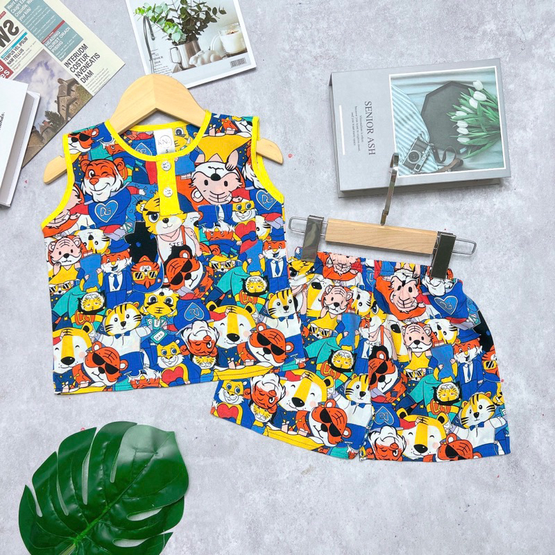 Bộ tole / lanh sát nách bé trai phối viền màu