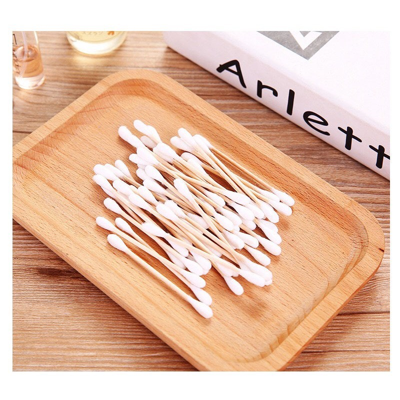 100 que tăm bông ngoáy tai thân gỗ thân thiện với môi trường