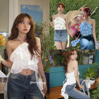 Áo Cổ Yếm Xếp Tầng Phối Bèo 2 Bên Phong Cách Dịu Dàng Tiểu Thư - Flower Fairy Top - Minipie