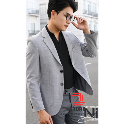 Áo Khoác Vest Blazer Nam Kẻ Caro Trắng Đen Túi Ôp Cao Cấp trẻ trung phong cách Hàn Quốc - Q&Q STORE
