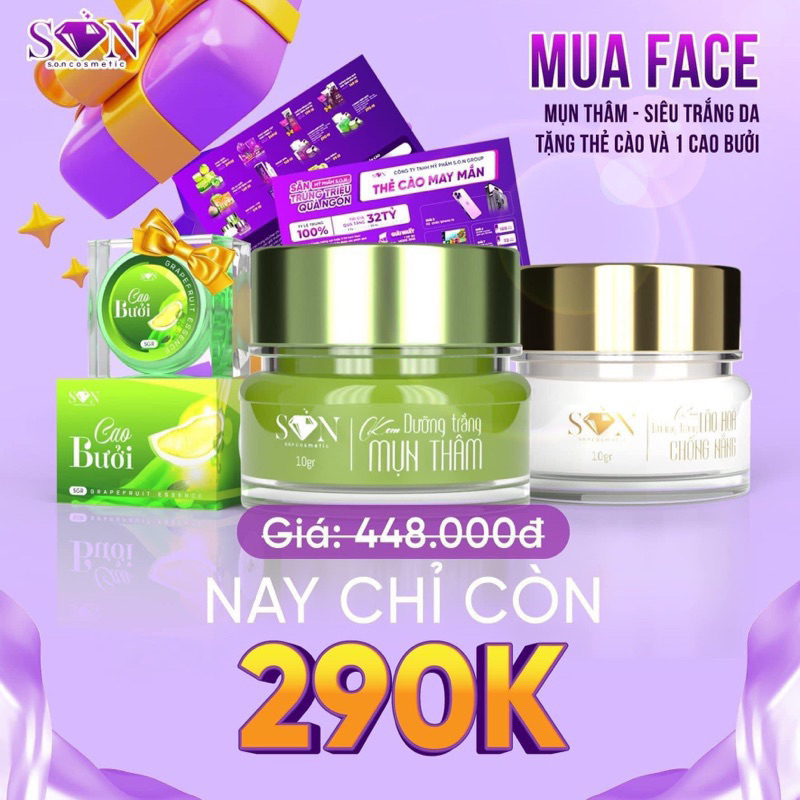 [Tặng Cao Bưởi] Combo 2 Hủ Kem Face Nám Son Cosmetic + Face Dưỡng Trắng Son Cosmetic Chính Hãng