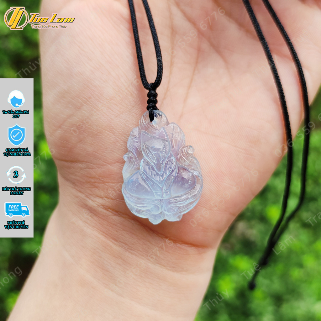 Dây chuyền mặt hồ ly chúa cuộn đuôi dưới aquamarine hợp mệnh thủy mộc, phụ trợ tình duyên, may mắn - Tuệ Lâm