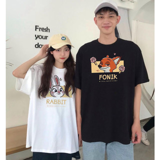 Áo Thun Nam Nữ Form Rộng Tay Lỡ Unisex Áo Phông Couple Cổ Tròn Basic Overisze Cặp Đôi Yêu CD Cáo Thỏ mới trend hè 2023