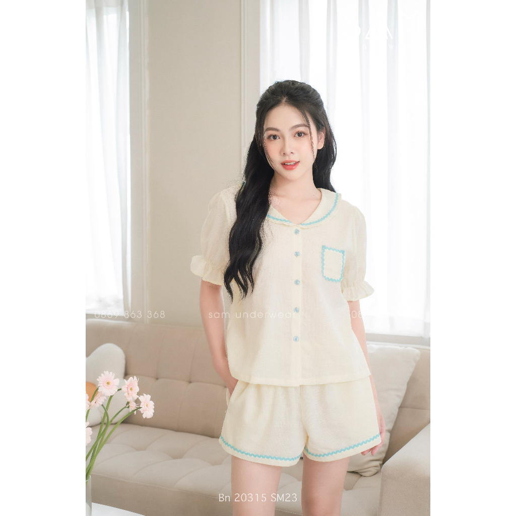Bộ ngủ nữ SAM cotton đan sợi thoáng mát cao cấp  20315 SM23