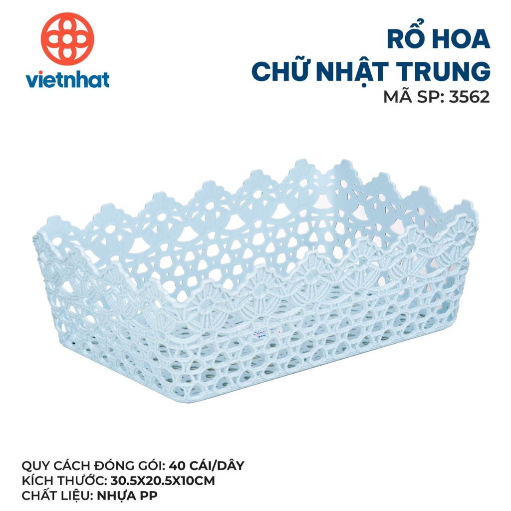 Rổ nhựa hoa chữ nhật 3 size Việt Nhật