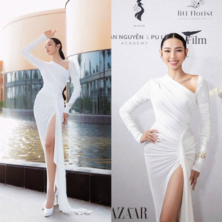 Đầm dạ hội xếp ly cổ chéo. Hàng TK