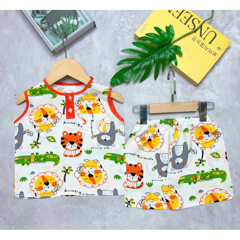 Bộ tole lanh sát nách bé trai phối viền mùa hè