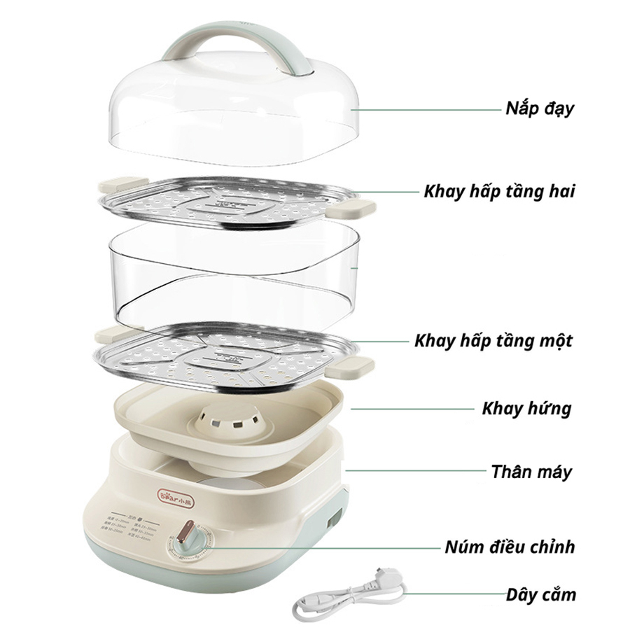 Nồi Hấp Hai Tầng Bear DZG-C60W9 Chính Hãng Dung tích 6L- Bảo Hành 12 Tháng