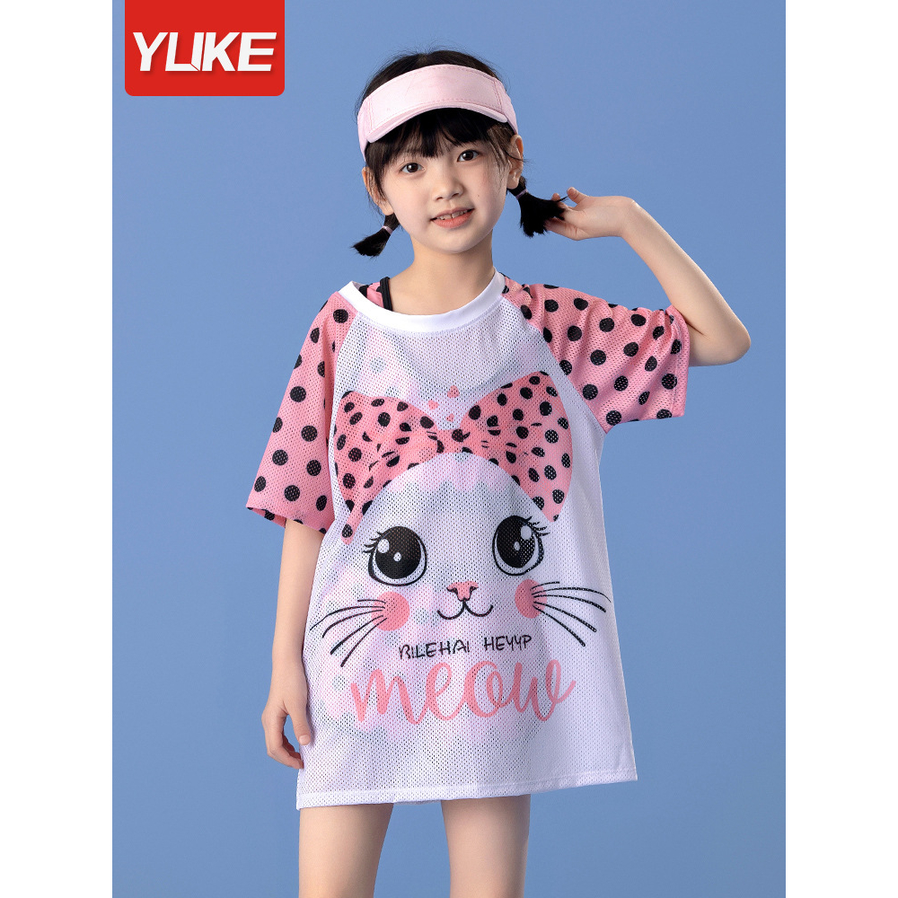 Đồ Bơi Bé Gái Set 3 Chi Tiết  Hoạ Tiết Mèo Chấm Bi Dễ Thương Cho Bé Từ 2 Tuổi đến 9 Tuổi - Bộ Đồ Bơi Trẻ Em