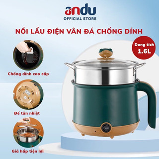 Nồi Lẩu Điện Mini Shanban 18cm Có Xửng Hấp, Ca Nấu Mì Vân Đá Chống Dính Đa Năng