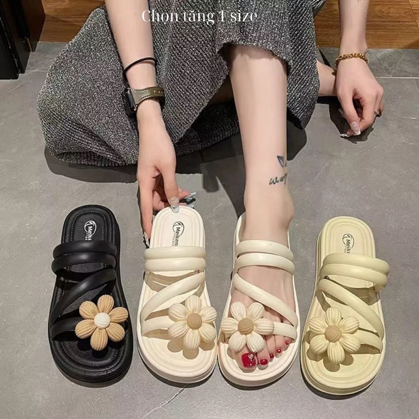 Dép nữ quai kẹp xỏ ngón bông hoa nhựa dẻo siêu nhẹ, dép kẹp nữ đi biển, dép tông nữ xỏ ngón bánh bèo mua hè