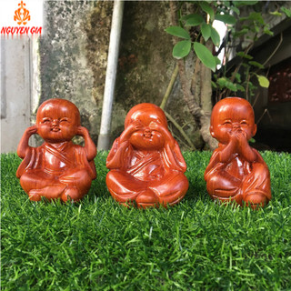 Bộ tượng chú tiểu tam không bằng gỗ Hương để bàn làm việc, ôtô