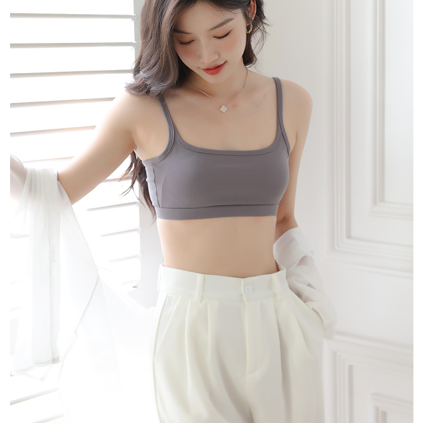 Áo Bra nữ 2 Dây ngắn Trơn Quây ngang AN402- có Đệm ngực Chất Thun cotton hai dây croptop Krfashion