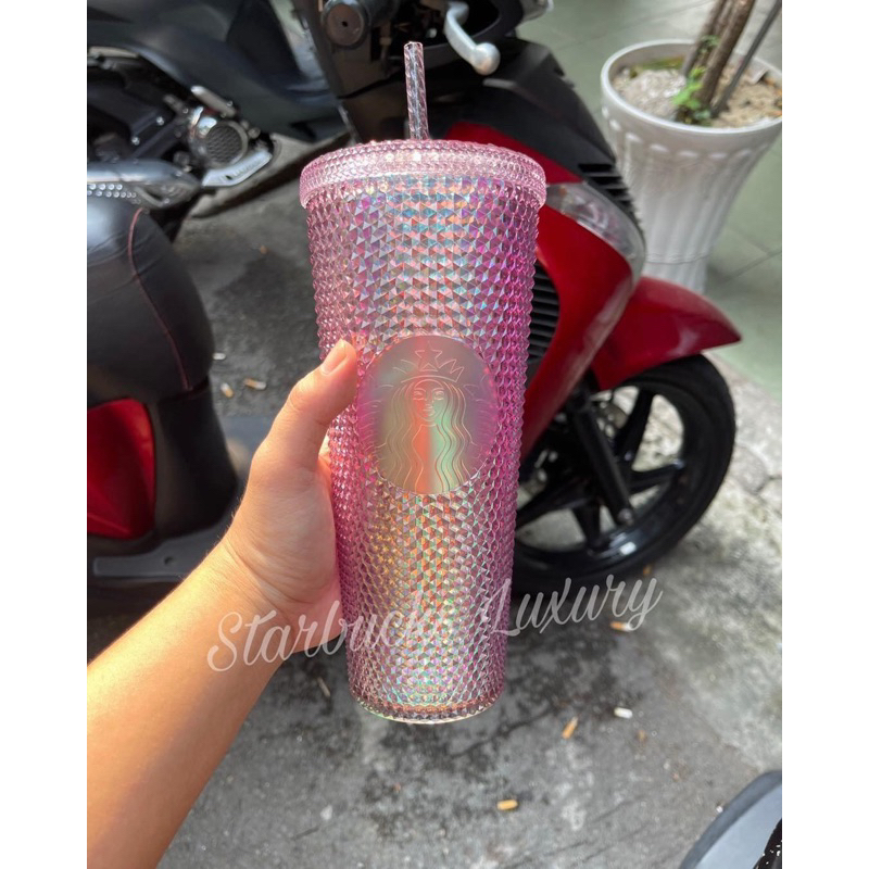 Ly nhựa Starbucks tím hồng bling singapore