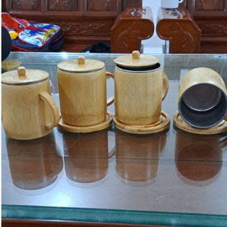 Cốc tre, ly tre có lõi inox, có nắp đậy 200ml