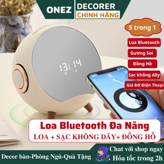 Loa bluetooth decor bàn thông minh kiêm Sạc không dây_Đồng hồ_Gương soi làm loa máy tính bass cực hay