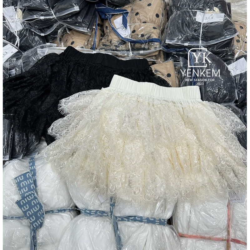 Set áo len chân váy ren