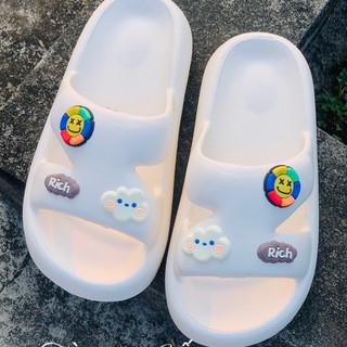 Dép bánh mi nữ , dép quai ngang gắn kèm Sticker mặt cười