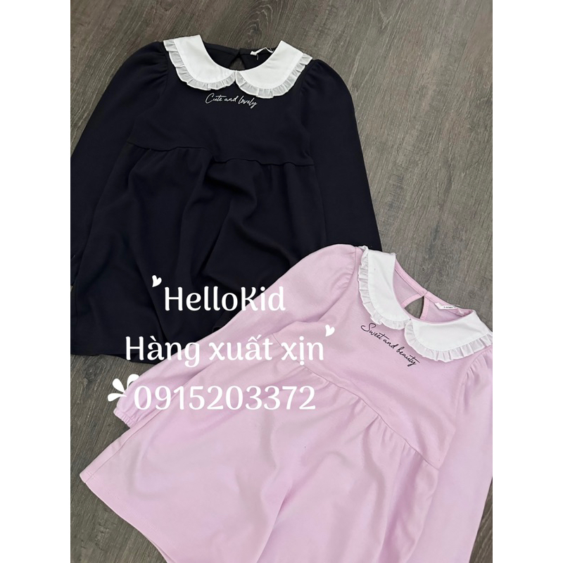 Váy thun cotton cổ sen bé gái