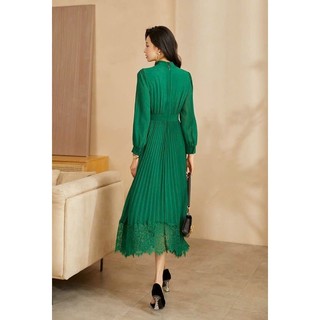 ĐẦM MAXI XANH CỔ NƠ CHÂN REN
