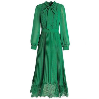 ĐẦM MAXI XANH CỔ NƠ CHÂN REN