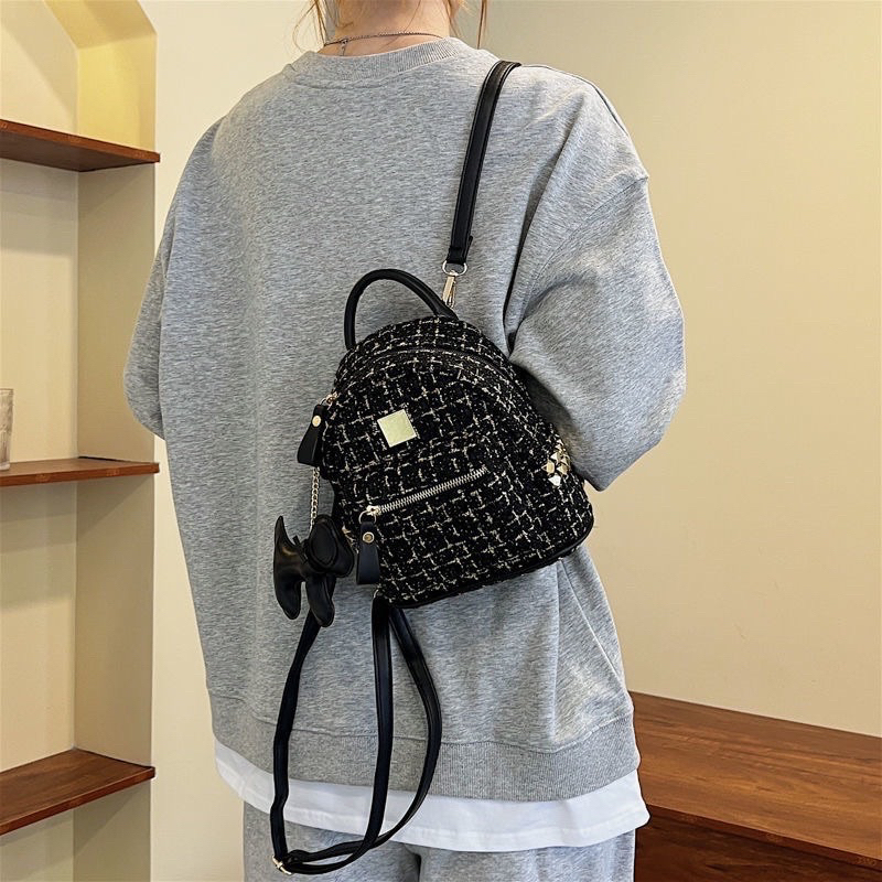 Balo mini, balo du lịch, balo dạ thời trang tặng kèm con chó thời trang hàn quốc mã CNV2