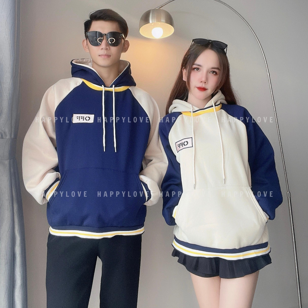 Áo hoodie đôi với người yêu HAPPYLOVE màu be xanh thêu chữ OFF chất nỉ dày đẹp Quảng Châu M061
