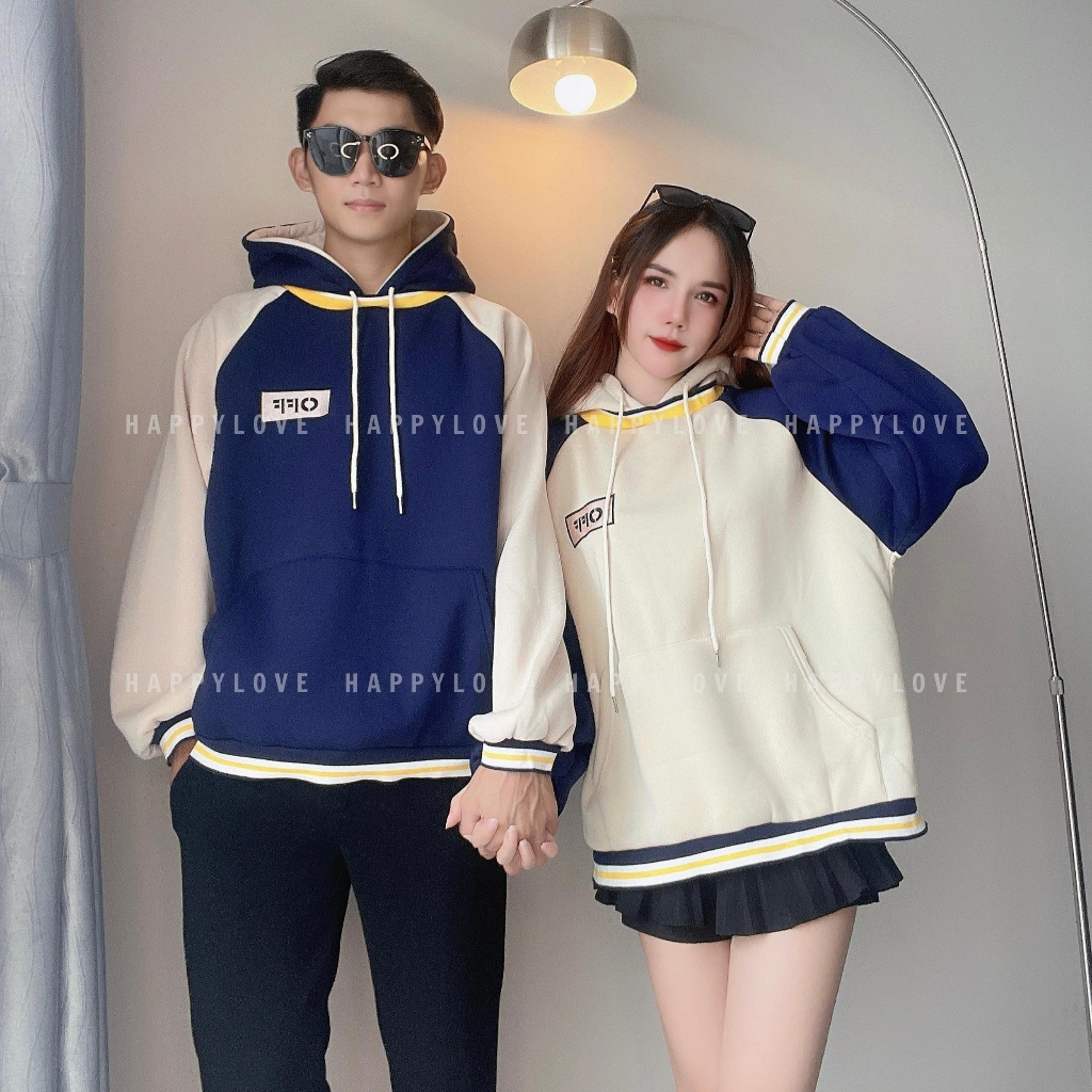 Áo hoodie đôi với người yêu HAPPYLOVE màu be xanh thêu chữ OFF chất nỉ dày đẹp Quảng Châu M061