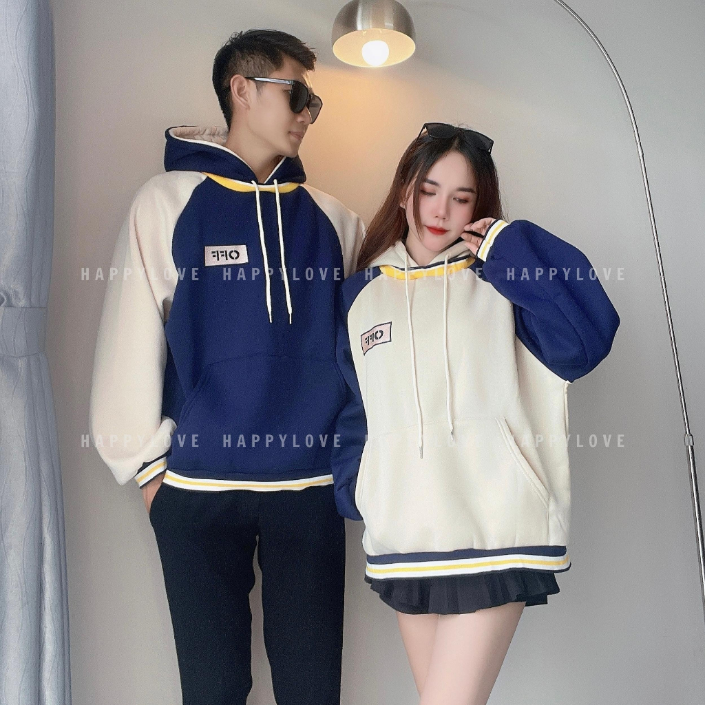 Áo hoodie đôi với người yêu HAPPYLOVE màu be xanh thêu chữ OFF chất nỉ dày đẹp Quảng Châu M061