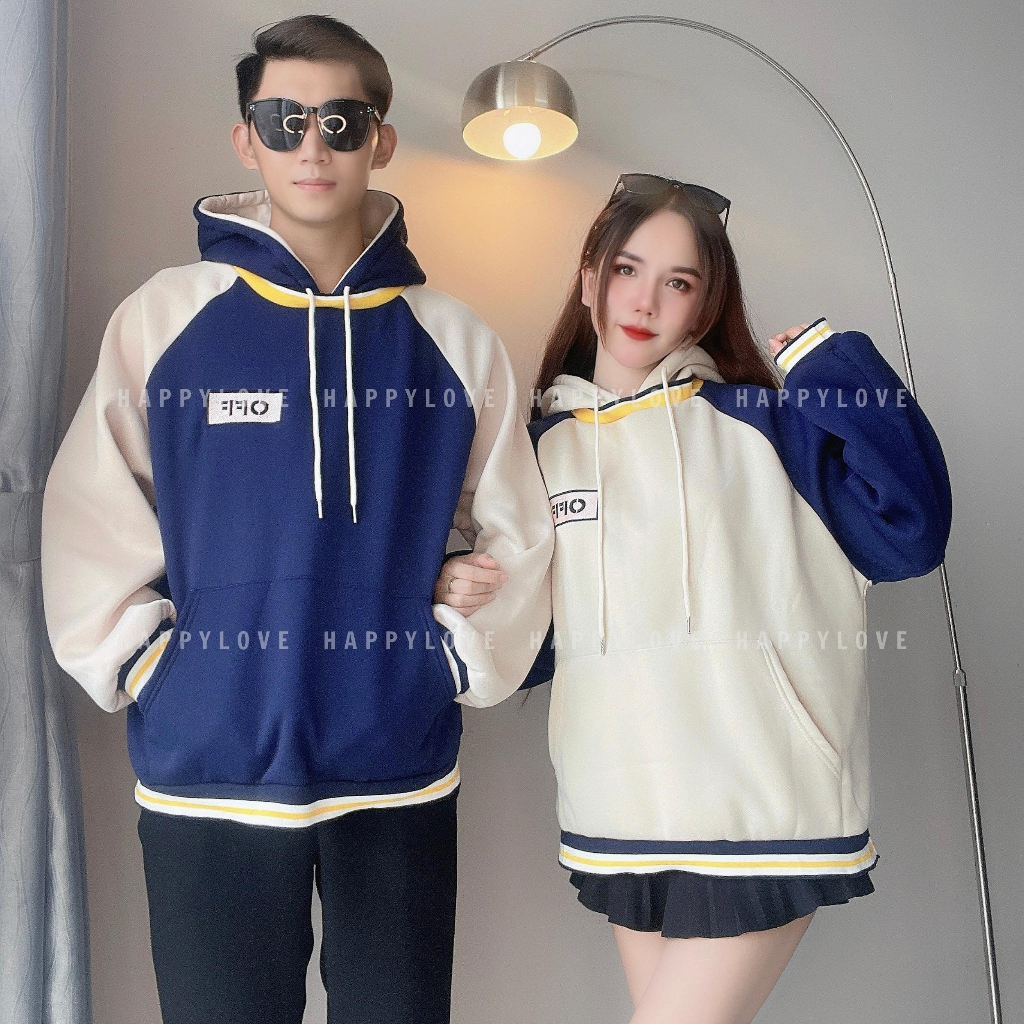 Áo hoodie đôi với người yêu HAPPYLOVE màu be xanh thêu chữ OFF chất nỉ dày đẹp Quảng Châu M061