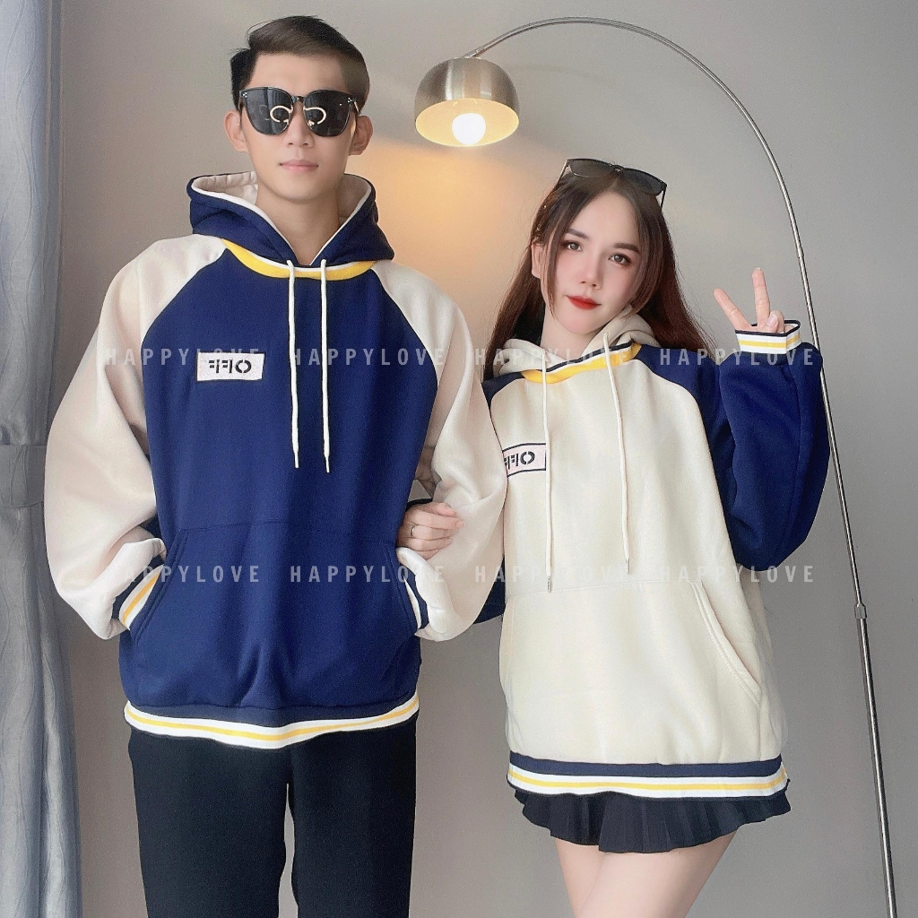 Áo hoodie đôi với người yêu HAPPYLOVE màu be xanh thêu chữ OFF chất nỉ dày đẹp Quảng Châu M061