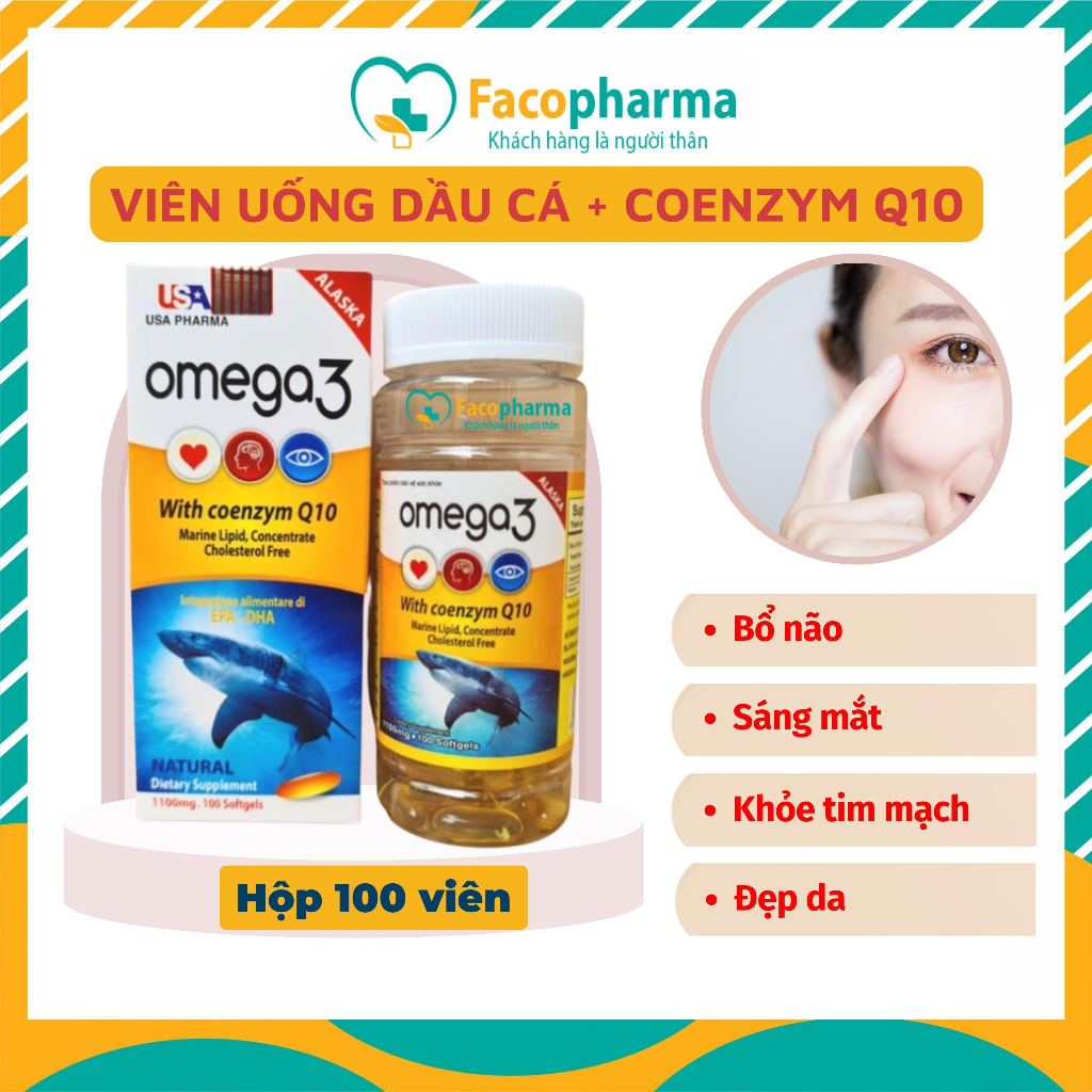 Omega 3 alaska viên dầu cá hỗ trợ hệ tim mạch, trí não, tăng cường thị lực, sáng mắt, giảm nguy cơ về tim mạch hộp 100v