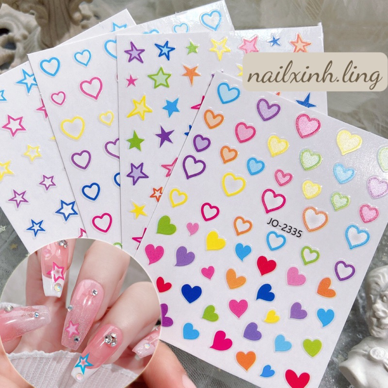 Miếng Dán Trang Trí Móng Tay Hình Trái Tim Ngọt Ngào - Sticker 3D Dán Móng Nail Nghệ Thuật