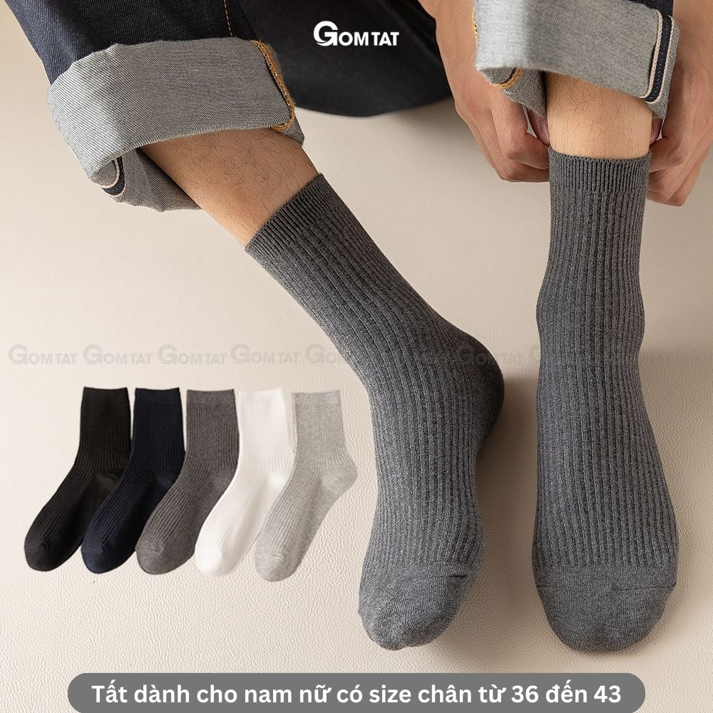 Tất vớ cổ cao nam nữ GOMTAT trơn gân tâm, chất liệu cotton cao cấp, co giãn mềm mại, khử mùi - CAOTRON-FIVE-2001-1DOI