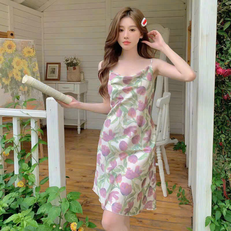 Váy lụa ngủ QCCC 💕BÁN SỈ 💕 Váy ngủ 2 dây lụa mềm mịn, váy quyến rũ loại 1