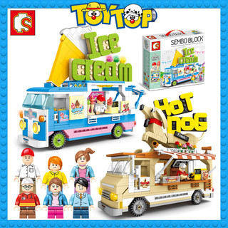 [Lẻ một mẫu] Đồ chơi xếp hình Sembo 601300 601301 lắp ráp Xe ô tô bán kem dạo Xe bán Hot Dog đồ ăn nhanh trong thành phố