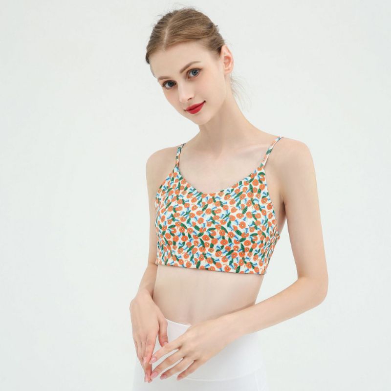 Áo tập yoga tập gym aerobic Quảng Châu cao cấp hoa nhí hở lưng phong cách trẻ trung