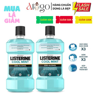 Bộ 2 chai Nước Súc Miệng Không Cay Cool Mint Zero Alcohol Listerine 750ml