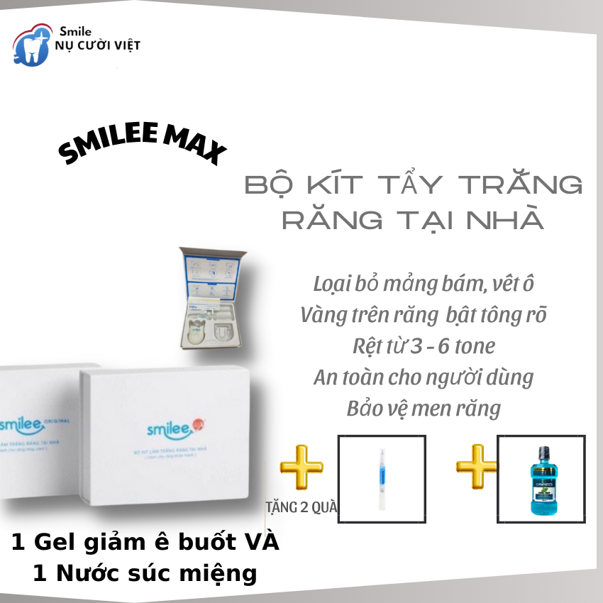 [2 QUÀ]Bộ Kít Tẩy Trắng Răng Smilee Làm Trắng Răng Tại Nhà Bằng Máy Tra Gel Smilee Sau 7 NGày Giá Sĩ