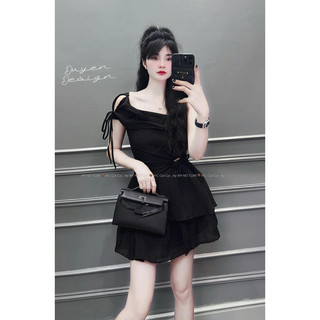Set Váy  Nữ Áo Lệch Vai Rút Eo Kèm  CV E02