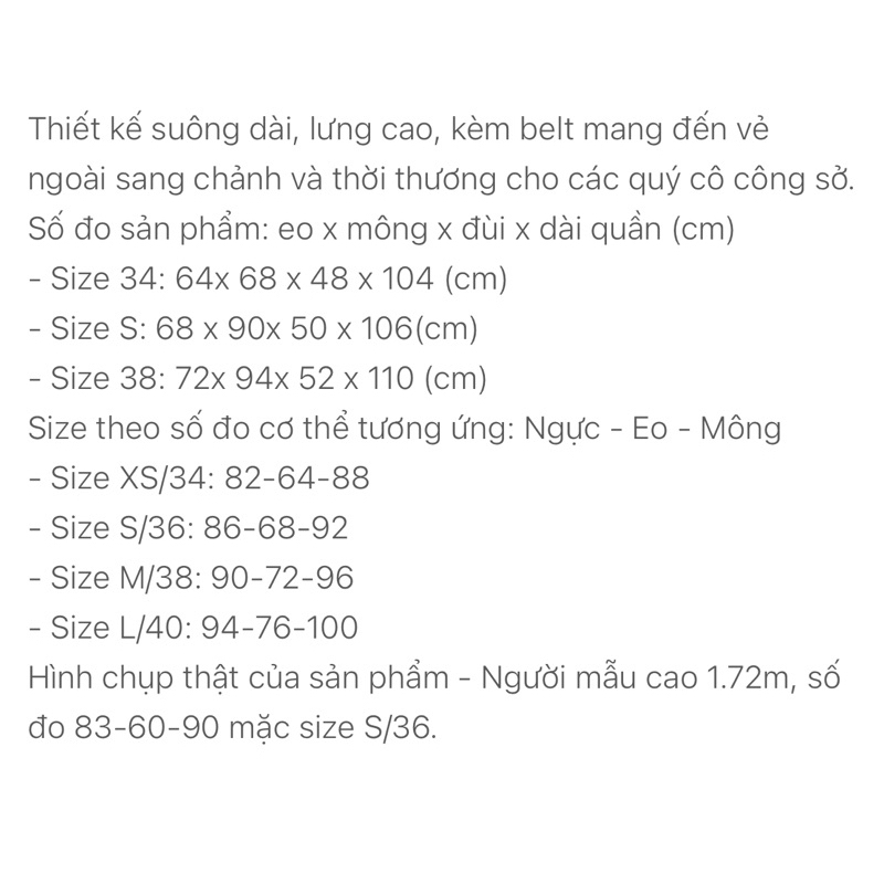 pass quần dài công sở Atous size S-XS