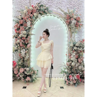 Set Váy  Nữ Áo Lệch Vai Rút Eo Kèm  CV E02