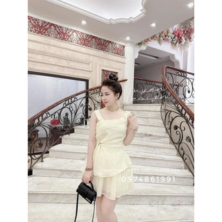 Set Váy  Nữ Áo Lệch Vai Rút Eo Kèm  CV E02
