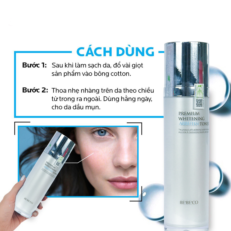 Nước hoa hồng trắng da mờ thâm nám se khít lỗ chân lông bổ sung & duy trì độ ẩm trẻ hóa DA BEBECO  ARBUTIN TONER 130ml